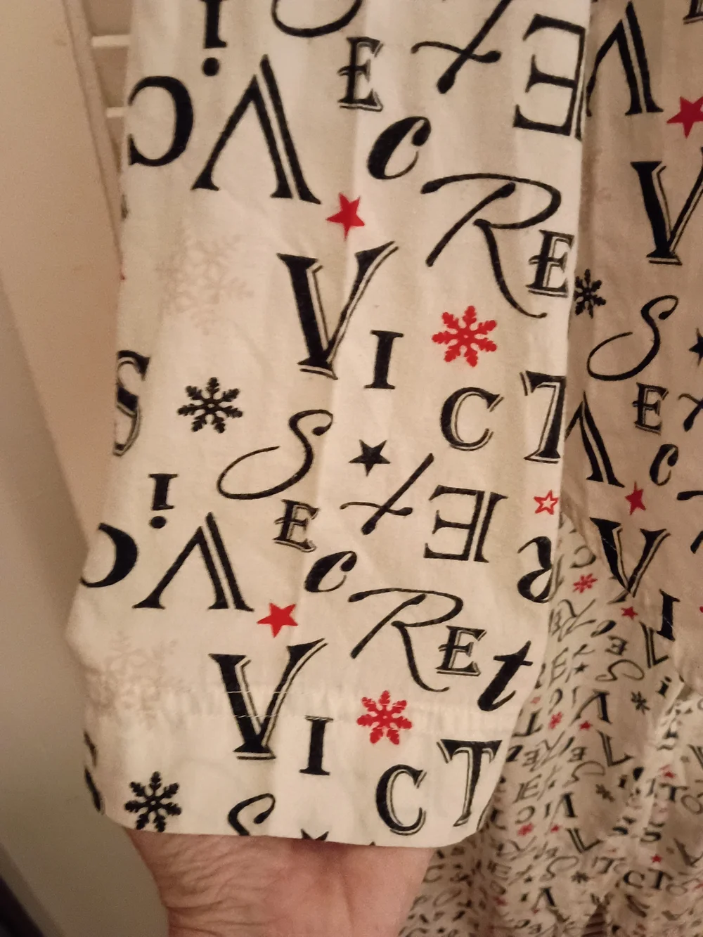 Victoria's Secret Cream Printed Button-Down Pajama Set with Black & Red Accents